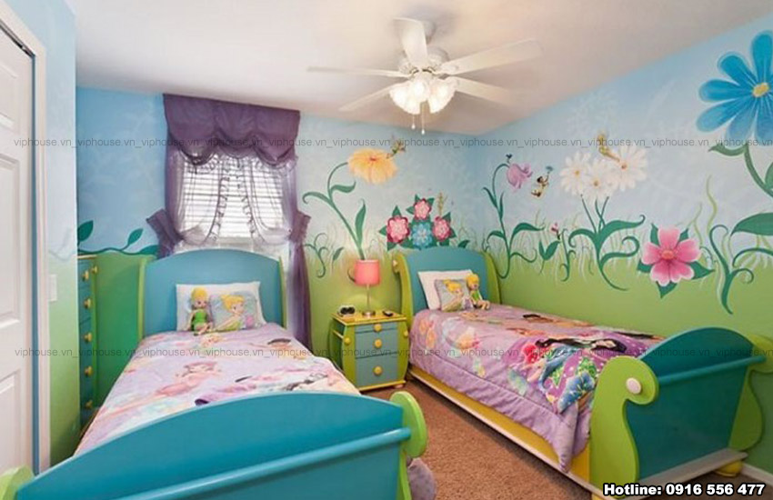 Thiết kế phòng ngủ bé gái với 6 ý tưởng giấy dán tường